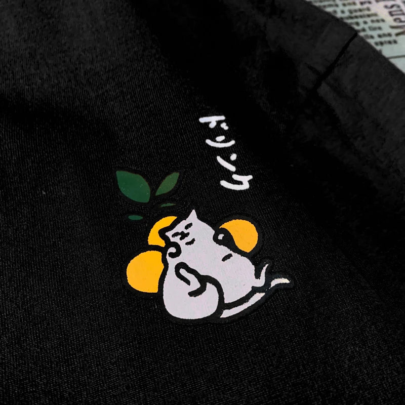 Cute Japanese Cat Print Oversized T-shirt men Women Short Sleeve Loose Casual Tee Shirt Streetwear Tops Cotton Harajuku Clothing-World Bazaar Life