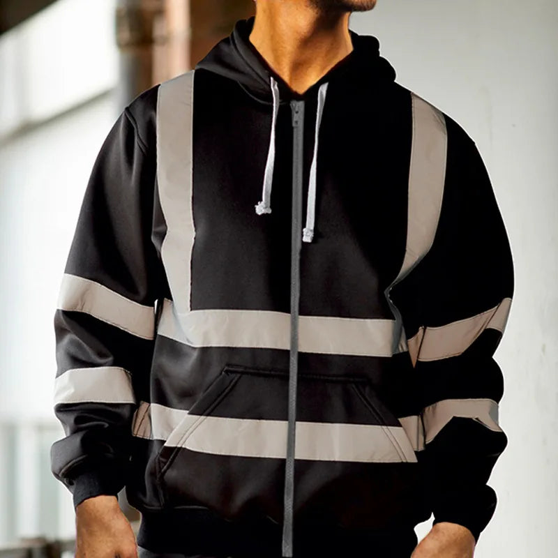 Hoodies Male Reflective Sportswear Men's Jacket Road Work High Visibility Pullover Long Sleeve Tops Coat Clothes Streetwear