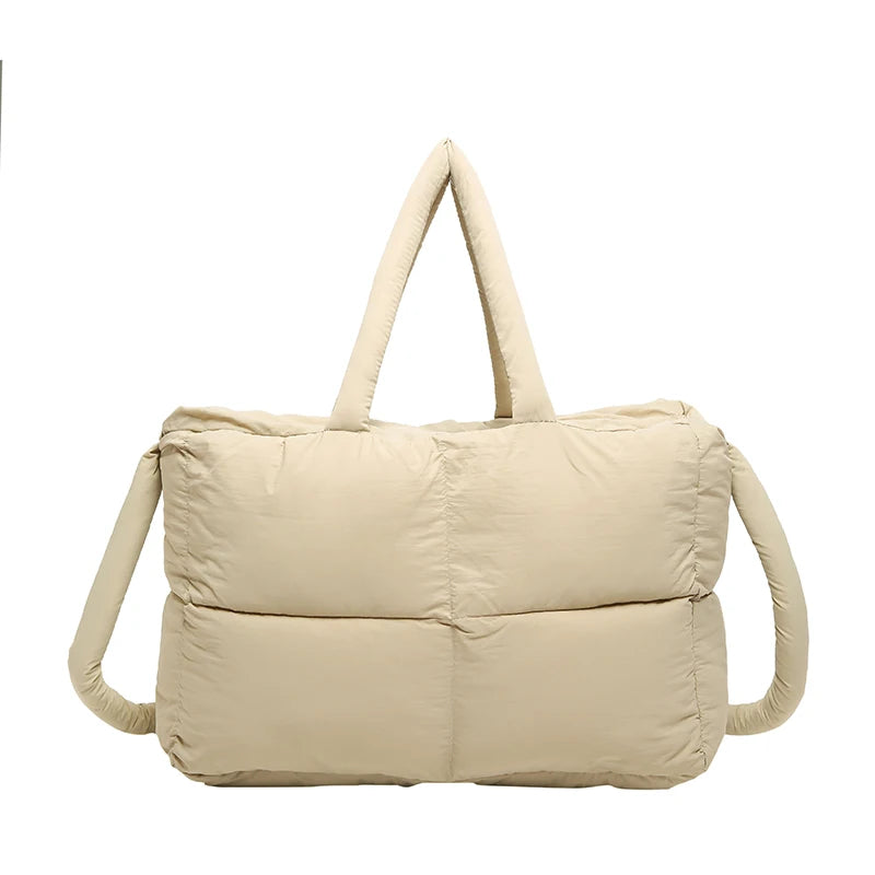 Puffer Tote Bag for Women Lightweight Down Cotton Padded Crossbody Bag Large Capacity Handbag Puffy Purse for Shopping Travel 