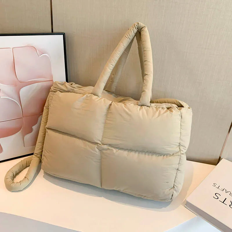 Puffer Tote Bag for Women Lightweight Down Cotton Padded Crossbody Bag Large Capacity Handbag Puffy Purse for Shopping Travel ?-World Bazaar Life