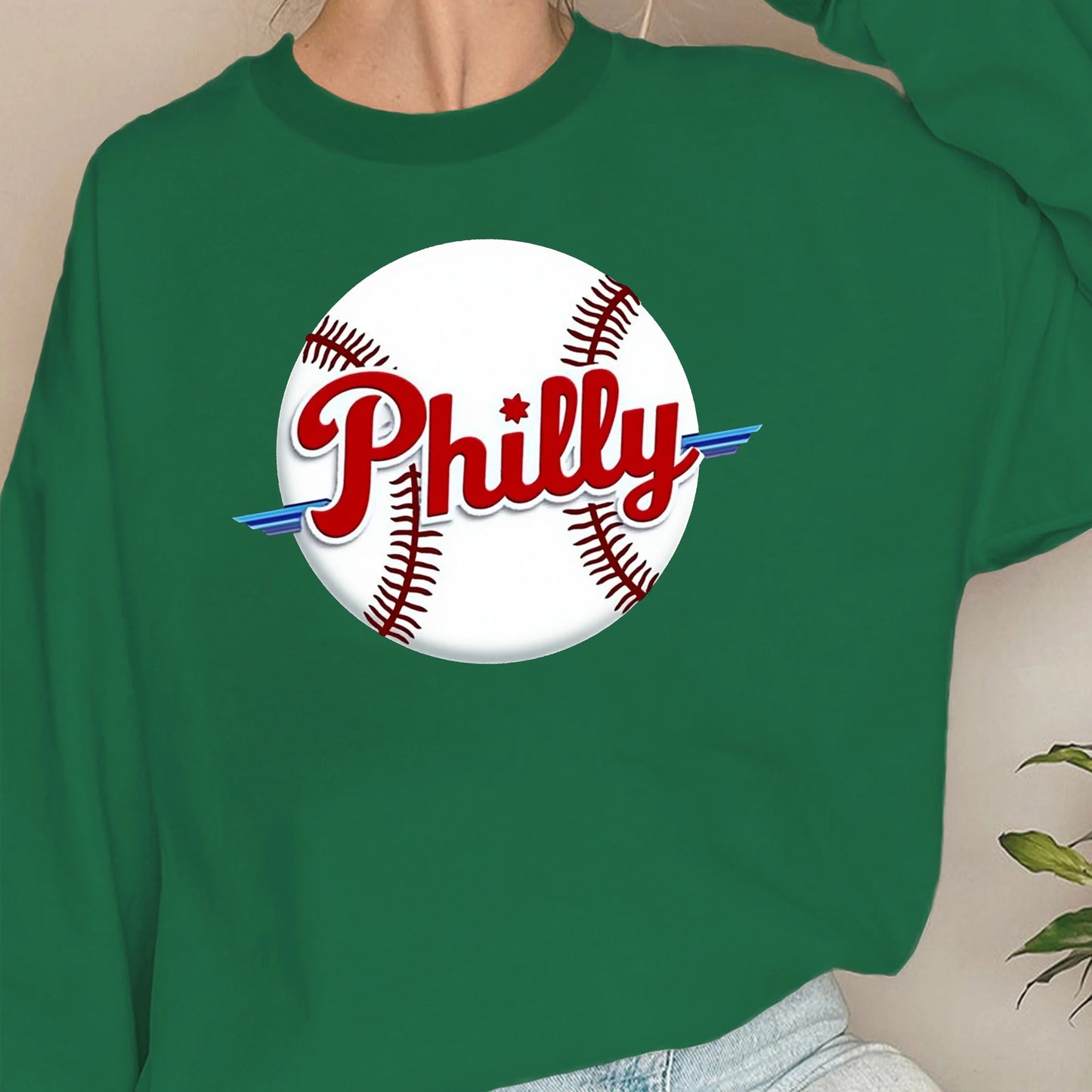 Women's Philly Baseball Design Sweatshirts Printed Casual Knitted Fabric
