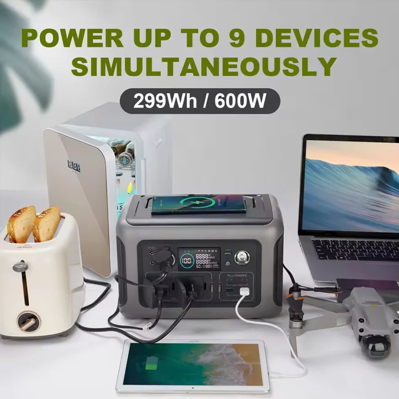 ALLPOWERS Portable Power Station R600, 299Wh LiFeP04 Battery with 2x 600W (1200W Surge) AC Outlets for Outdoor Camping RV Home