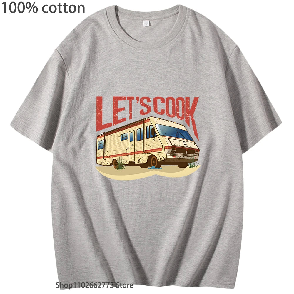 Fauuny Breaking Bad T-shirt Lets Cook Print T Shirts Men Hip Pop Tops O-neck Short Sleeved TV Show Tee Summer 100%Cotton Clothes