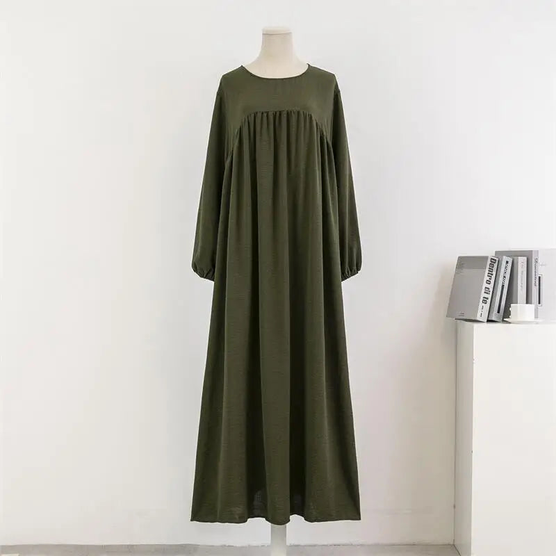 Spring Autumn Muslim Dress Women Loose Maxi Dresses Fashion Female Full Sleeve Casual Solid Pockets Robe Long Dresses Vestidoes - World Bazaar Life