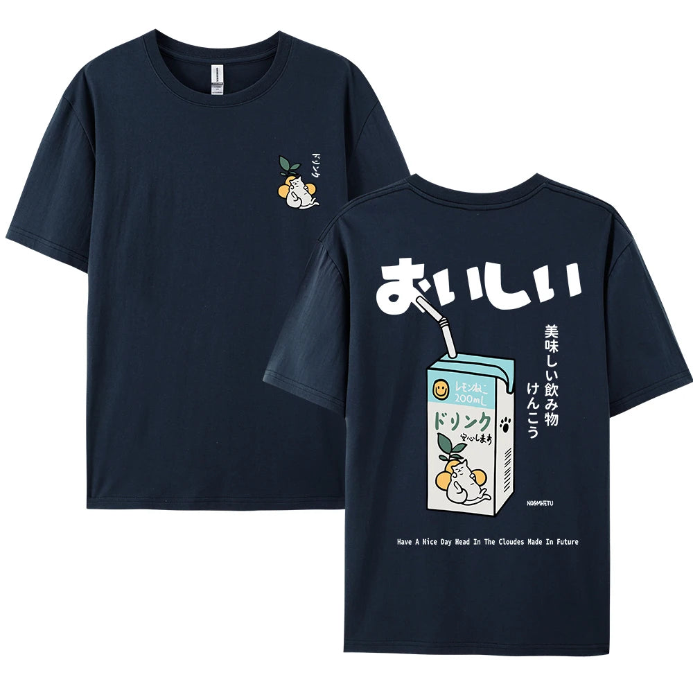 Cute Japanese Cat Print Oversized T-shirt men Women Short Sleeve Loose Casual Tee Shirt Streetwear Tops Cotton Harajuku Clothing-World Bazaar Life