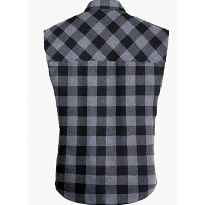Men's Sleeveless Plaid Front Shirt Beach Cool Tops Baroque Short Sleeve Printed Button Clothing Casual Fashion Blouse - World Bazaar Life