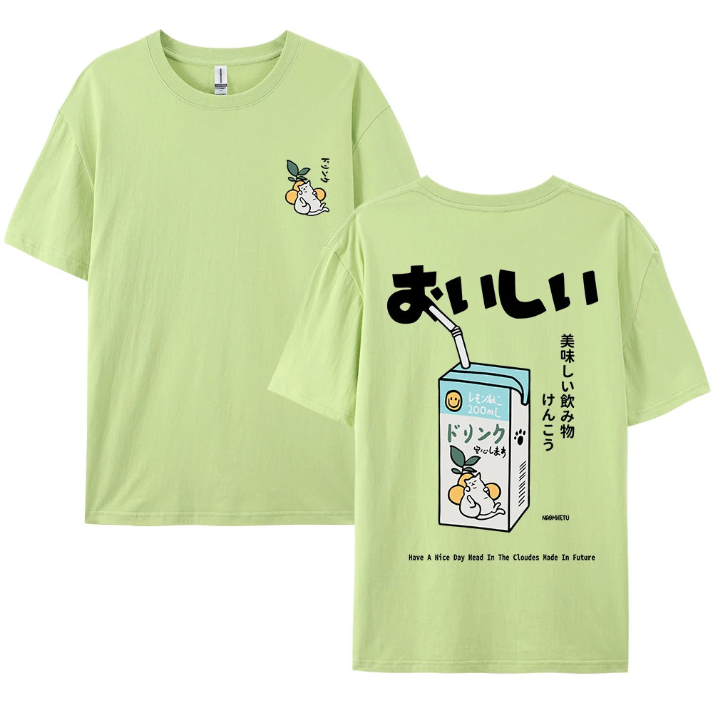 Cute Japanese Cat Print Oversized T-shirt men Women Short Sleeve Loose Casual Tee Shirt Streetwear Tops Cotton Harajuku Clothing-World Bazaar Life
