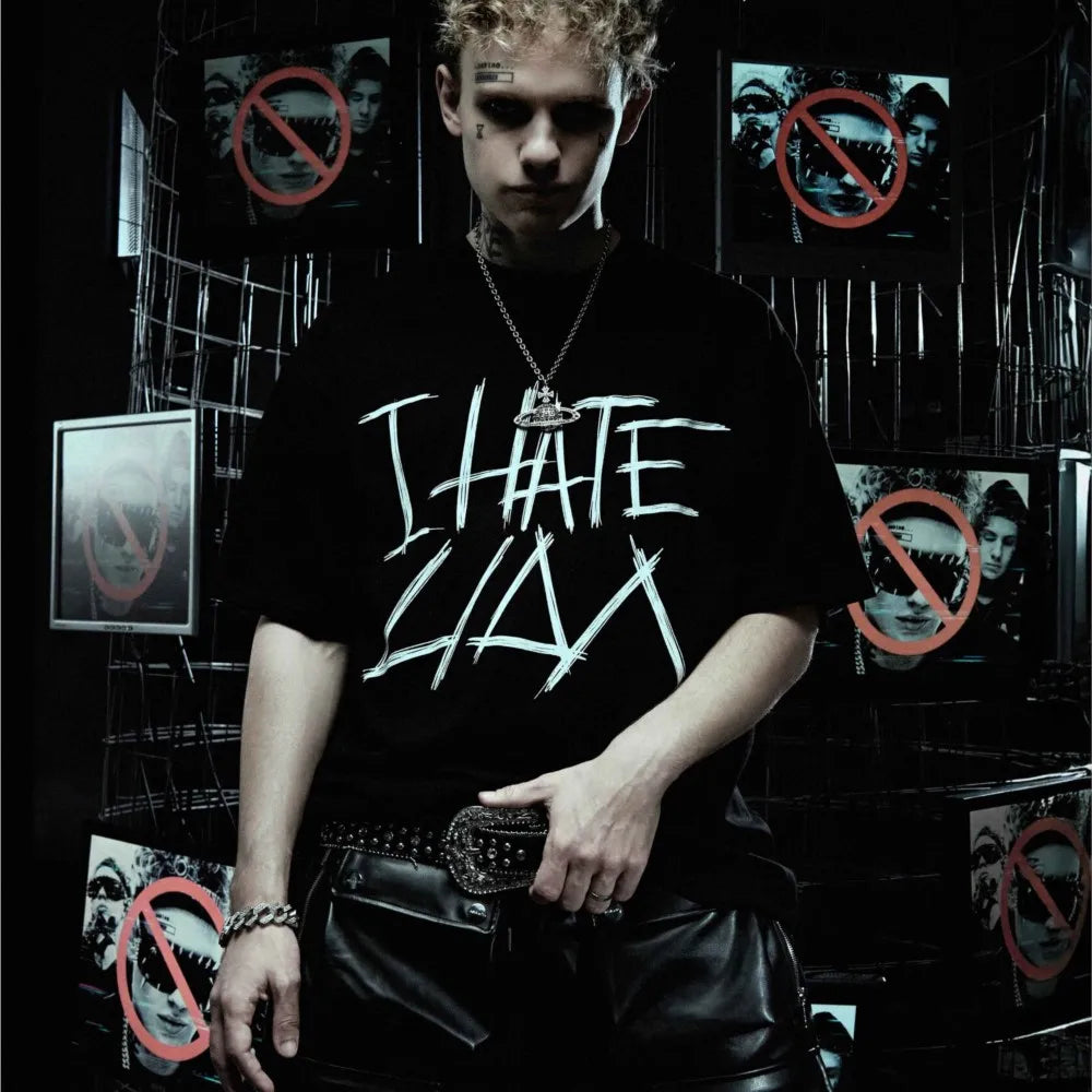 Oversized Men's Clothing Streetwear I HATE LIDA Print Hip Hop Korean Short Sleeve Y2k Tops Tee Cotton Graphic Unisex Tshirt Goth-World Bazaar Life