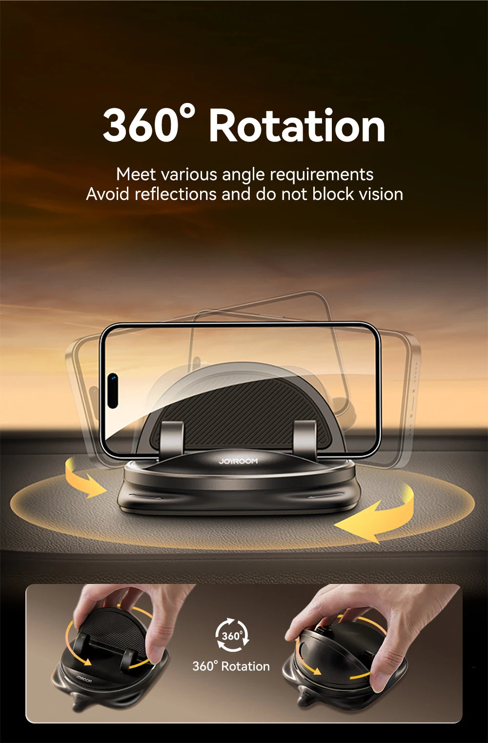 Joyroom Dashboard Car Phone Holder Universal 360° Rotation Silicone Phone Mount One-Handed Operation Phone Holder For Car Use - World Bazaar Life