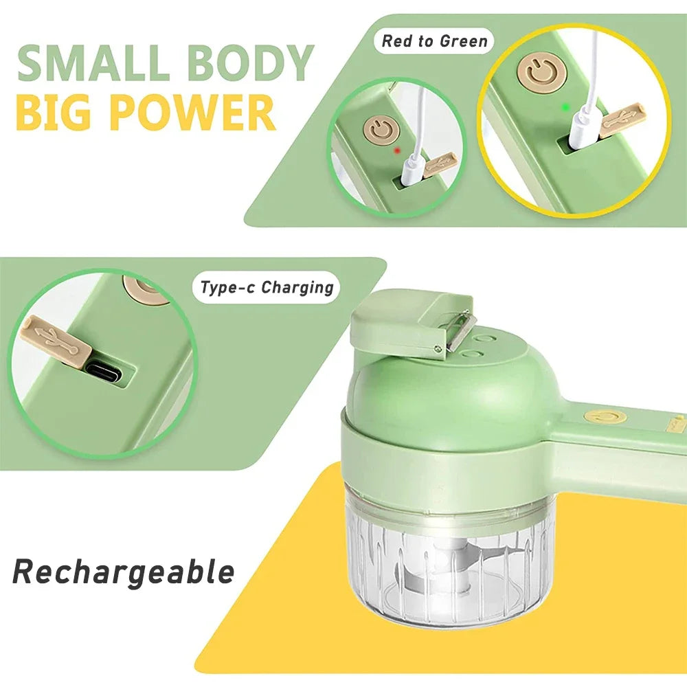 4In1 Electric Vegetable Cutter Set Handheld Wireless Electric Garlic Masher Food Chopper Meat Grinder Machine Food Peel Slice 4I