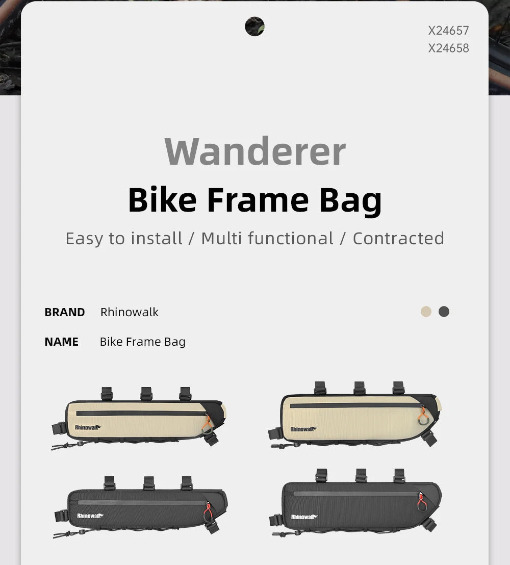 Rhinowalk Bike Frame Bag 2.1L-2.7L Splash-Proof Bicycle Under Tube Bag Triangle Bag Double Sided SBS Zipper Bottom binding syste