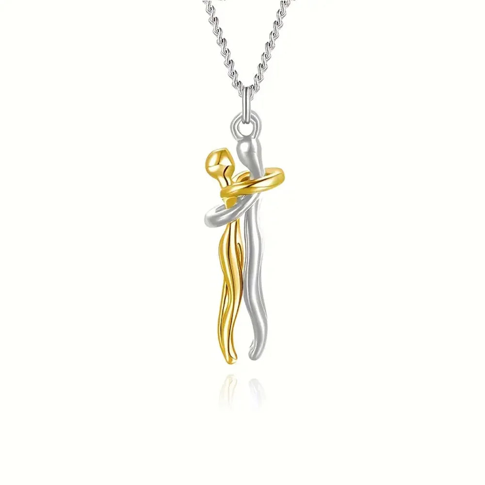 Chic Black Hug Pendant Necklace for Couples - Elegant Love Symbol,Perfect for Party & Daily Wear