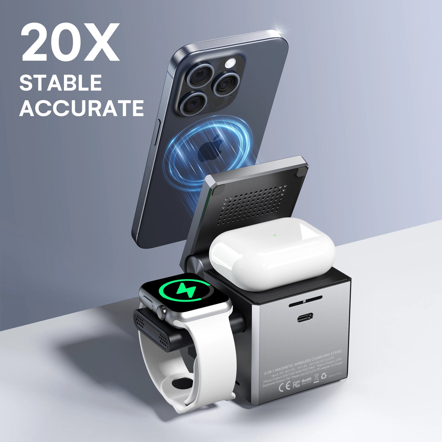 ZeeHoo 3-in-1 Charging Station for iPhone, MagSafe Wireless Stand - World Bazaar Life