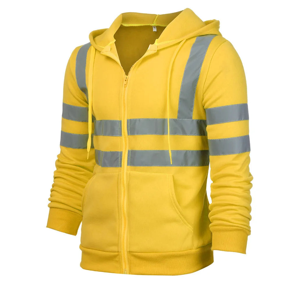 Hoodies Male Reflective Sportswear Men's Jacket Road Work High Visibility Pullover Long Sleeve Tops Coat Clothes Streetwear
