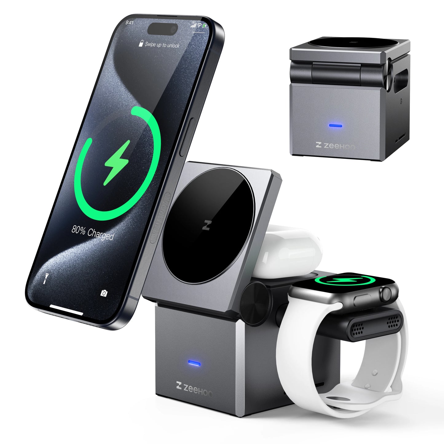 ZeeHoo 3-in-1 Charging Station for iPhone, MagSafe Wireless Stand - World Bazaar Life
