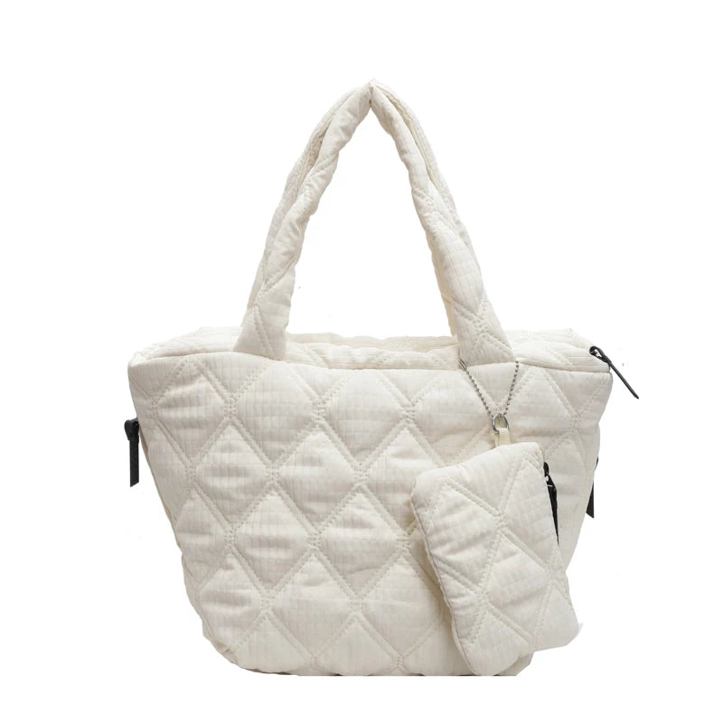 Puffer Tote Bag for Women Lightweight Down Cotton Padded Crossbody Bag Large Capacity Handbag Puffy Purse for Shopping Travel ?-World Bazaar Life