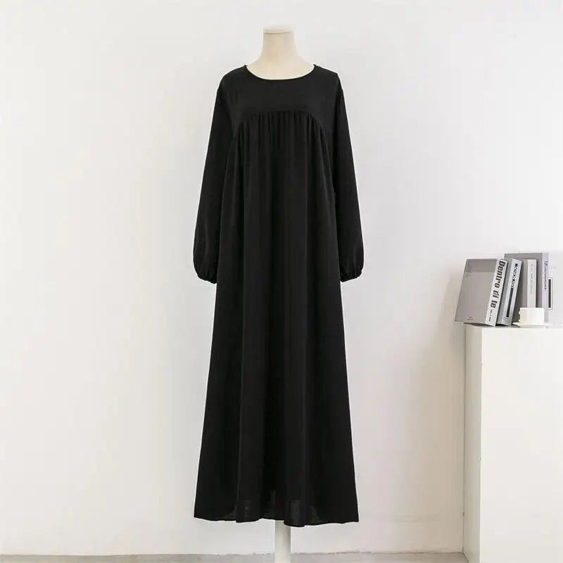 Spring Autumn Muslim Dress Women Loose Maxi Dresses Fashion Female Full Sleeve Casual Solid Pockets Robe Long Dresses Vestidoes - World Bazaar Life