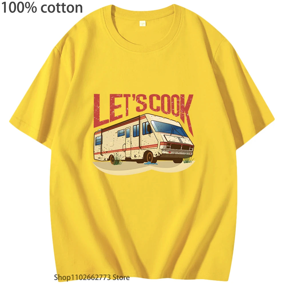 Fauuny Breaking Bad T-shirt Lets Cook Print T Shirts Men Hip Pop Tops O-neck Short Sleeved TV Show Tee Summer 100%Cotton Clothes
