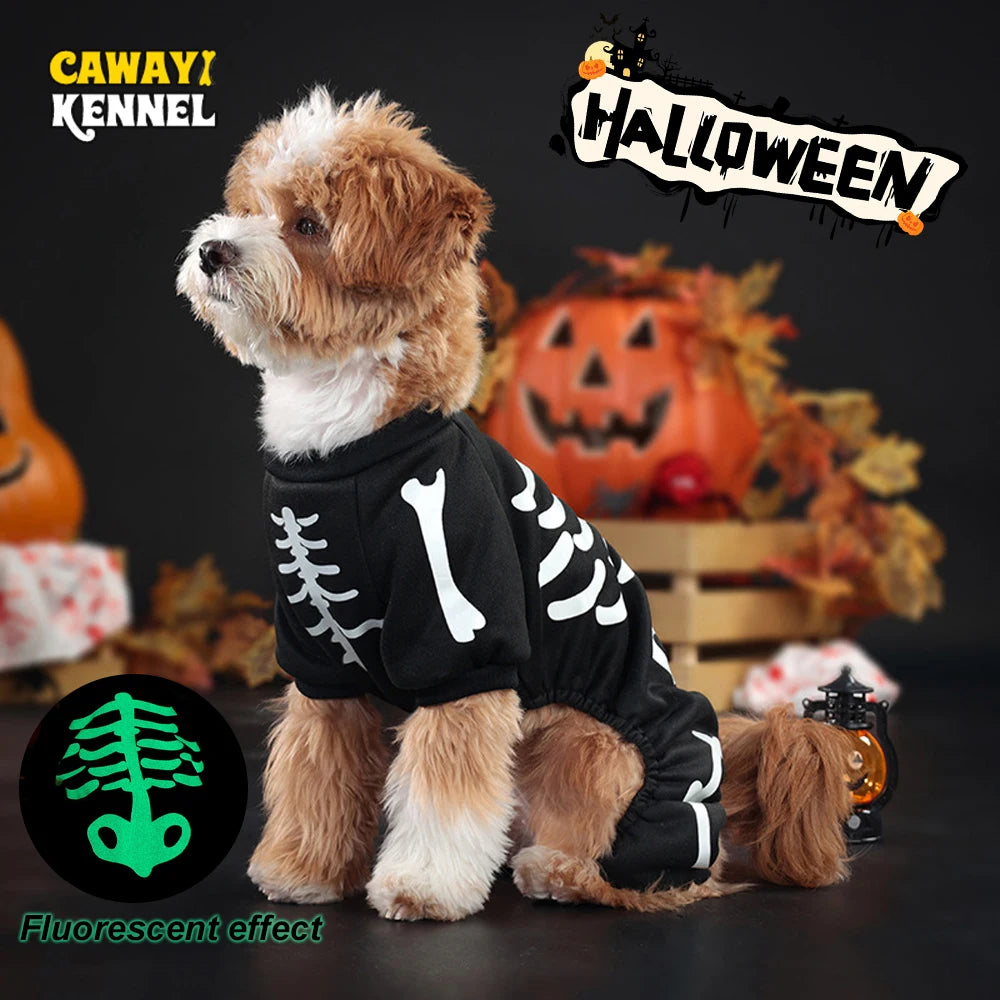 Fluorescence Pet Skeleton Costume Skeleton Jumpsuit for Small Medium Dogs Funny Halloween Outfit for Puppy Cosplay Prop Apparel-World Bazaar Life