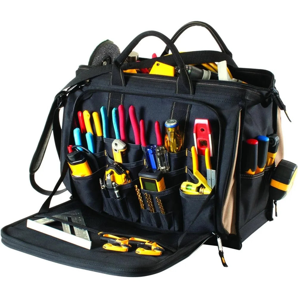 Heavy Duty Tool Bag with 50 Pockets for Organized Storage.