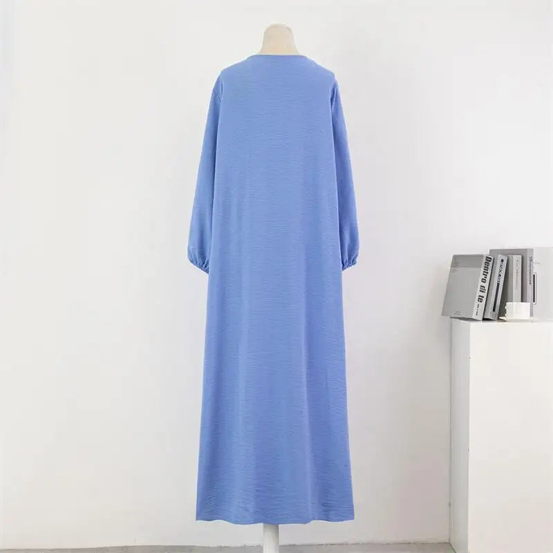 Spring Autumn Muslim Dress Women Loose Maxi Dresses Fashion Female Full Sleeve Casual Solid Pockets Robe Long Dresses Vestidoes - World Bazaar Life
