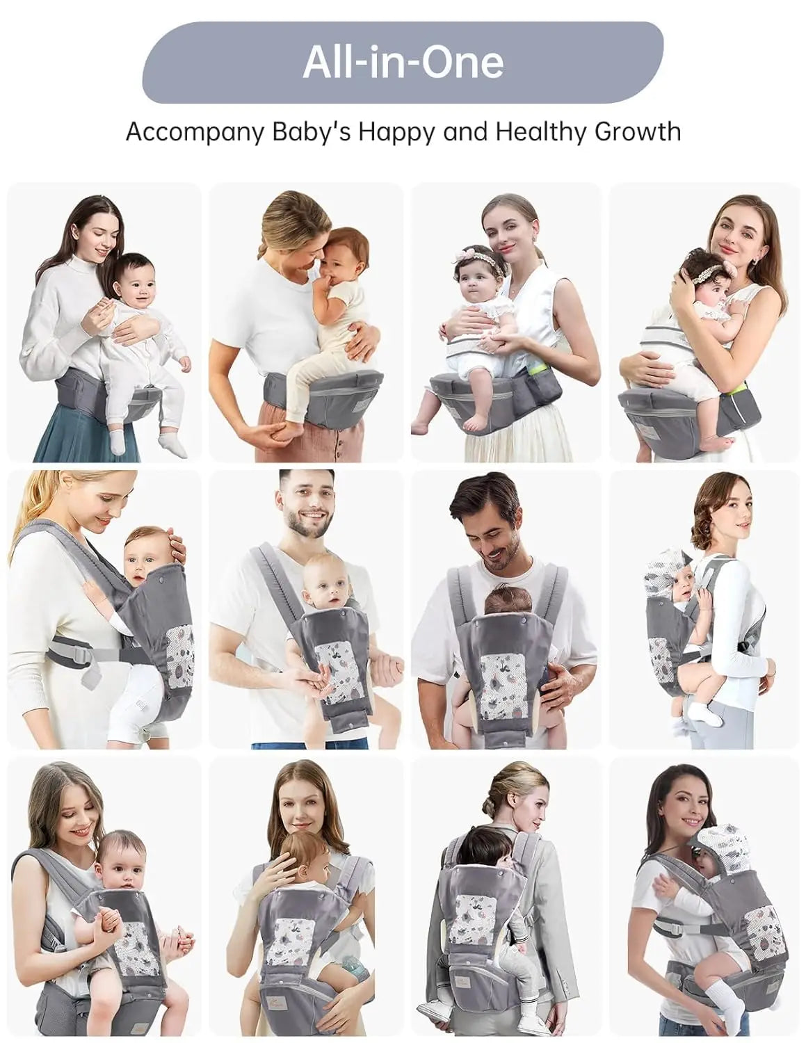 Babytrage, Babytrage für Neugeborene bis Kleinkinder, Kleinkindtrage mit Kapuze, alle Jahreszeiten und alle Positions-Baby-Hüfttrage