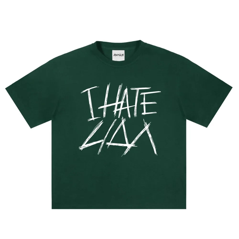 Oversized Men's Clothing Streetwear I HATE LIDA Print Hip Hop Korean Short Sleeve Y2k Tops Tee Cotton Graphic Unisex Tshirt Goth-World Bazaar Life