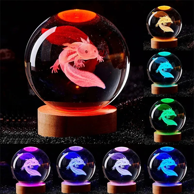 3D Axolotl Laser Engraved Crystal Night Light - Perfect Gift for Kids & Loved Ones-World Bazaar Life