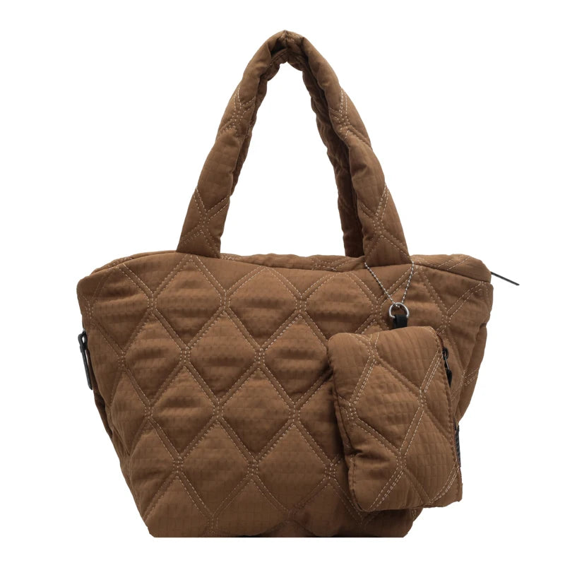 Puffer Tote Bag for Women Lightweight Down Cotton Padded Crossbody Bag Large Capacity Handbag Puffy Purse for Shopping Travel 