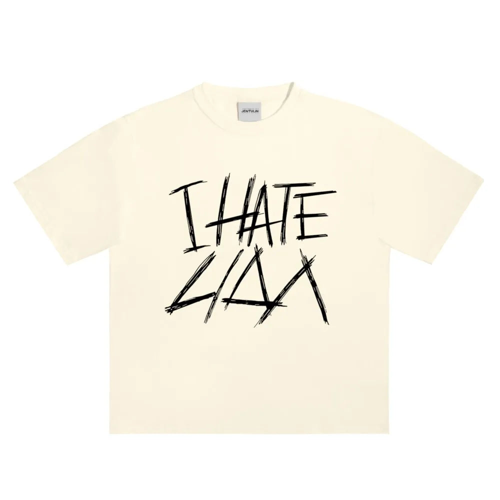 Oversized Men's Clothing Streetwear I HATE LIDA Print Hip Hop Korean Short Sleeve Y2k Tops Tee Cotton Graphic Unisex Tshirt Goth-World Bazaar Life