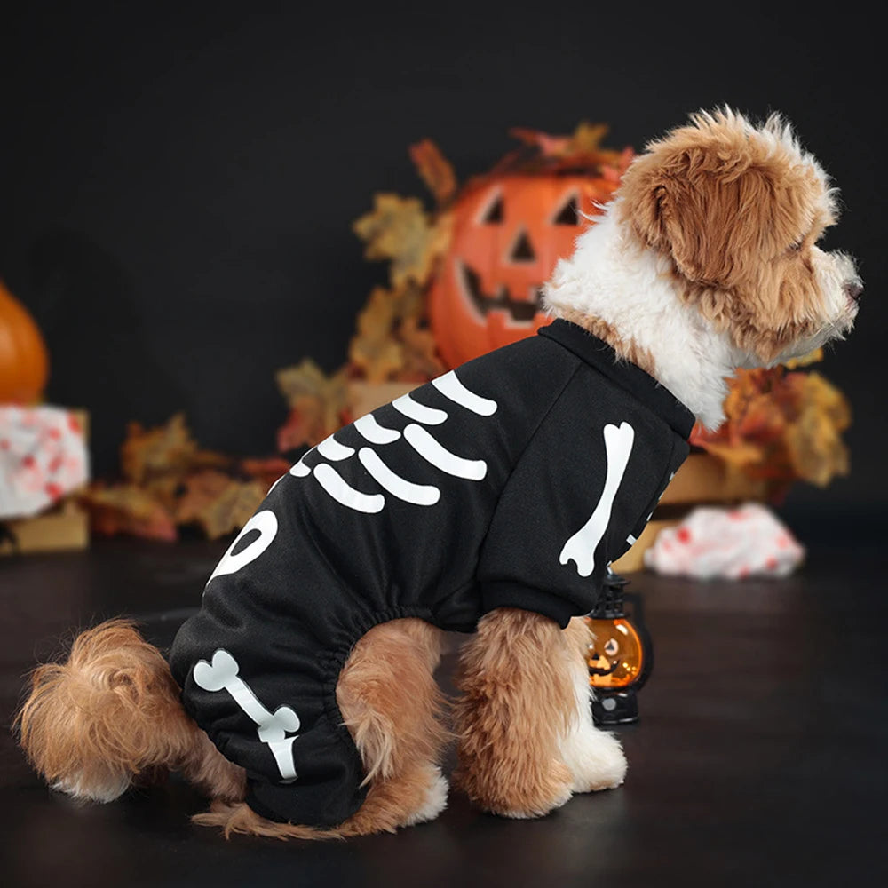 Fluorescence Pet Skeleton Costume Skeleton Jumpsuit for Small Medium Dogs Funny Halloween Outfit for Puppy Cosplay Prop Apparel-World Bazaar Life