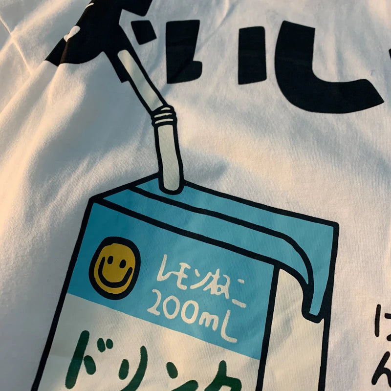 Cute Japanese Cat Print Oversized T-shirt men Women Short Sleeve Loose Casual Tee Shirt Streetwear Tops Cotton Harajuku Clothing-World Bazaar Life