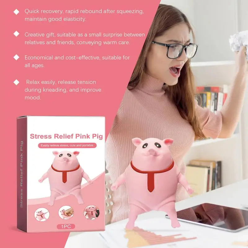Cute Pink Pig Stress Relief Toy – Squeezable Animal Doll for Fun