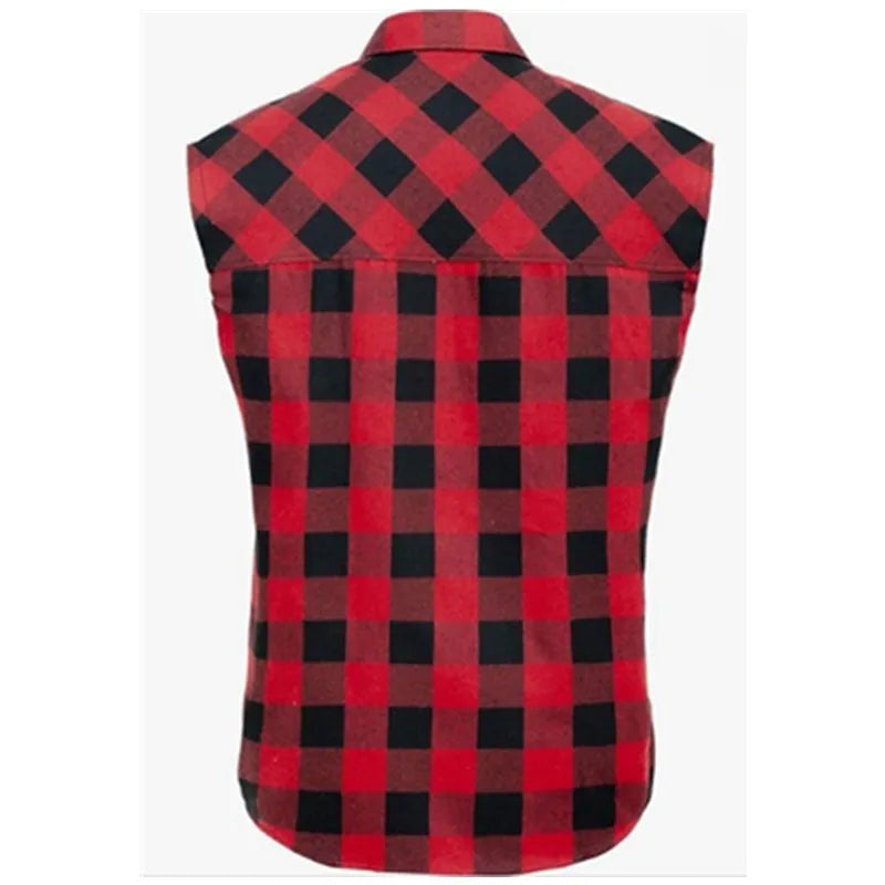 Men's Sleeveless Plaid Front Shirt Beach Cool Tops Baroque Short Sleeve Printed Button Clothing Casual Fashion Blouse - World Bazaar Life