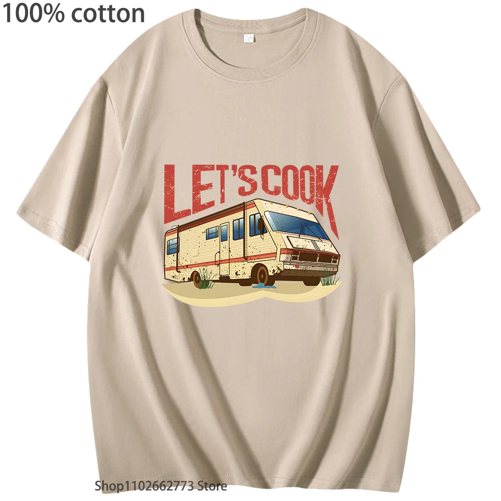 Fauuny Breaking Bad T-shirt Lets Cook Print T Shirts Men Hip Pop Tops O-neck Short Sleeved TV Show Tee Summer 100%Cotton Clothes