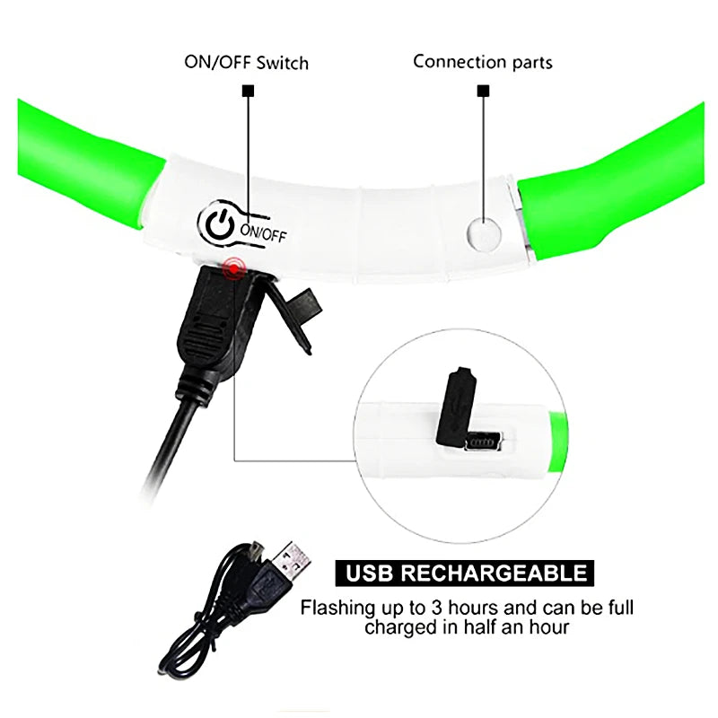 LED Glow USB Dog Collar – Adjustable & Rechargeable Safety Light for Pets