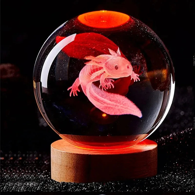 3D Axolotl Laser Engraved Crystal Night Light - Perfect Gift for Kids & Loved Ones-World Bazaar Life