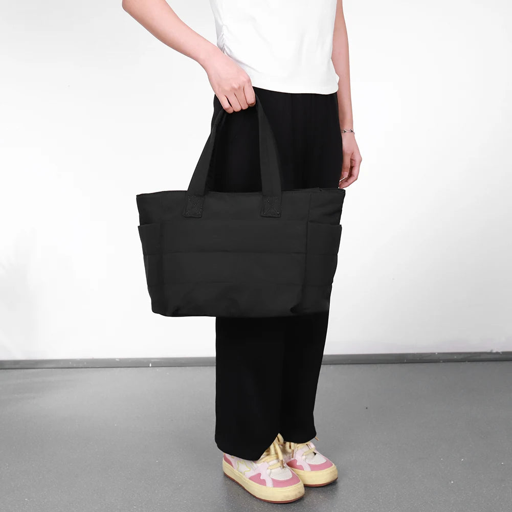 Puffer Tote Bag for Women Lightweight Down Cotton Padded Crossbody Bag Large Capacity Handbag Puffy Purse for Shopping Travel ?-World Bazaar Life