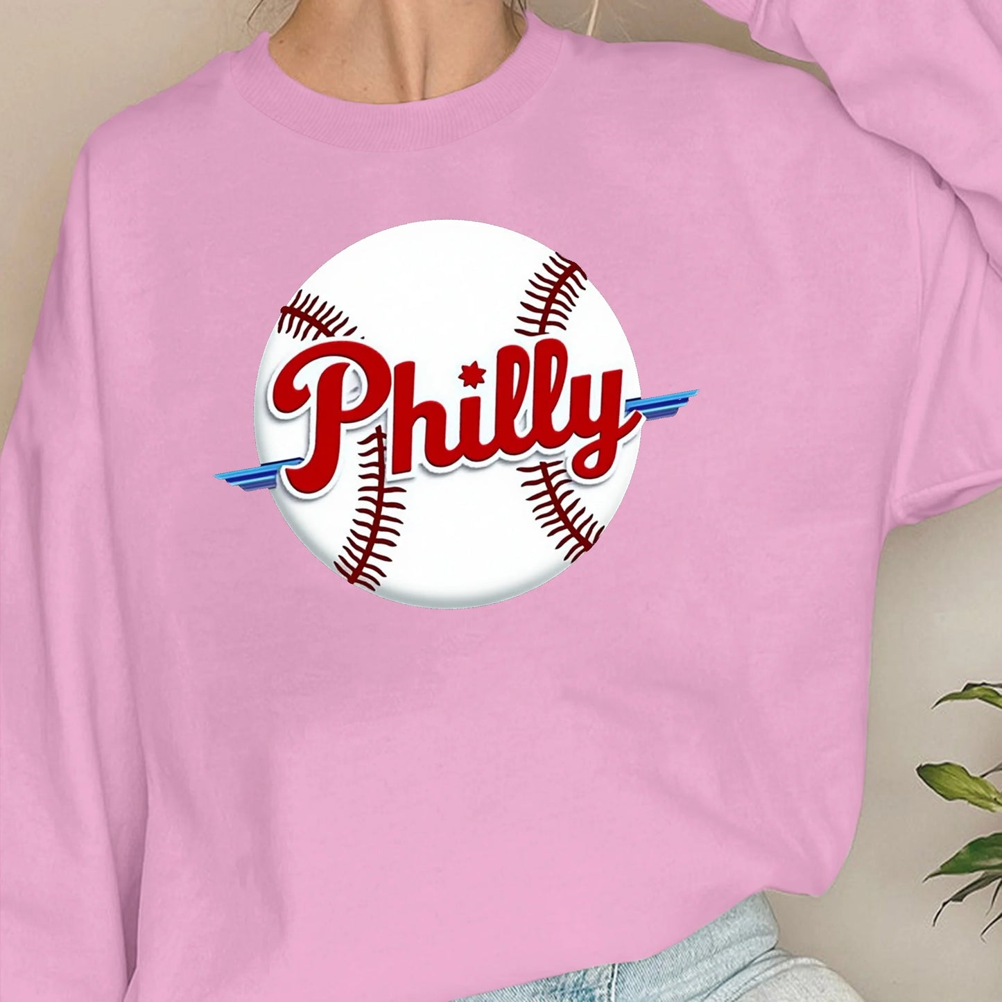 Women's Philly Baseball Design Sweatshirts Printed Casual Knitted Fabric