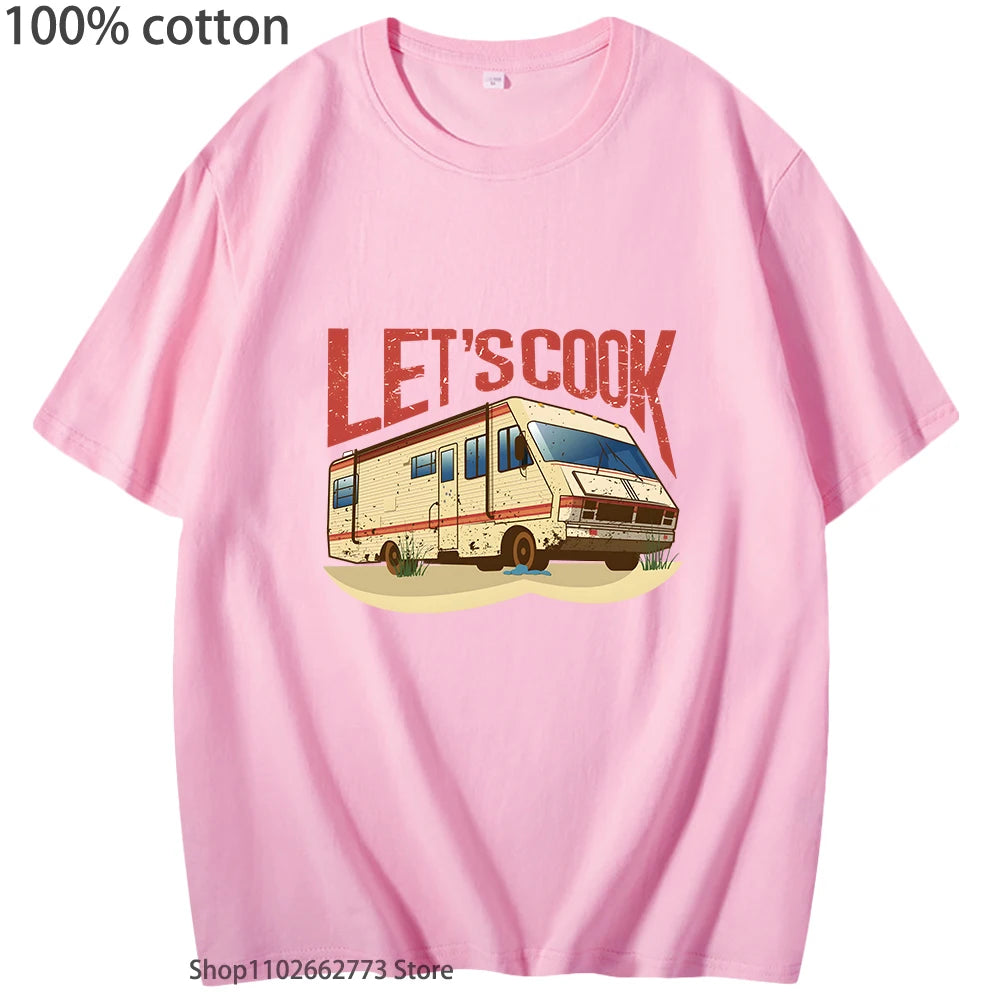 Fauuny Breaking Bad T-shirt Lets Cook Print T Shirts Men Hip Pop Tops O-neck Short Sleeved TV Show Tee Summer 100%Cotton Clothes
