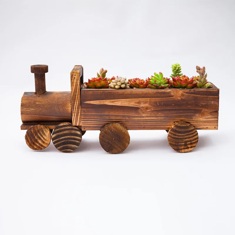 1pcs Wooden Cart Flowerpot Succulents Ornament Creative Garden Home Bedroom Shop Window Plants Wheelbarrow Planter Decor Pot