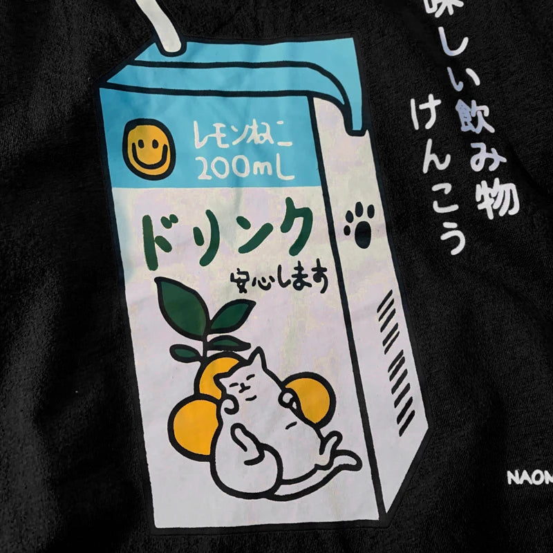 Cute Japanese Cat Print Oversized T-shirt men Women Short Sleeve Loose Casual Tee Shirt Streetwear Tops Cotton Harajuku Clothing-World Bazaar Life
