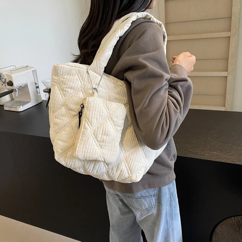 Puffer Tote Bag for Women Lightweight Down Cotton Padded Crossbody Bag Large Capacity Handbag Puffy Purse for Shopping Travel ?-World Bazaar Life