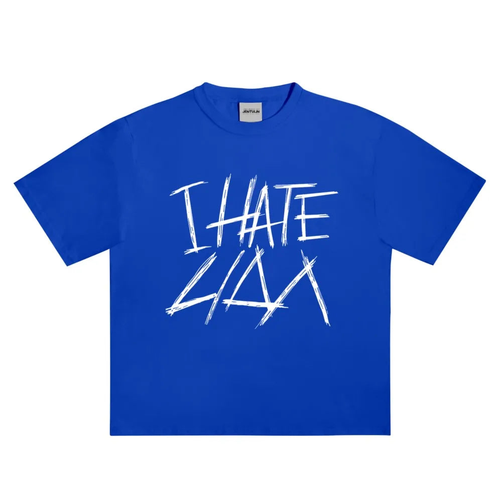 Oversized Men's Clothing Streetwear I HATE LIDA Print Hip Hop Korean Short Sleeve Y2k Tops Tee Cotton Graphic Unisex Tshirt Goth-World Bazaar Life