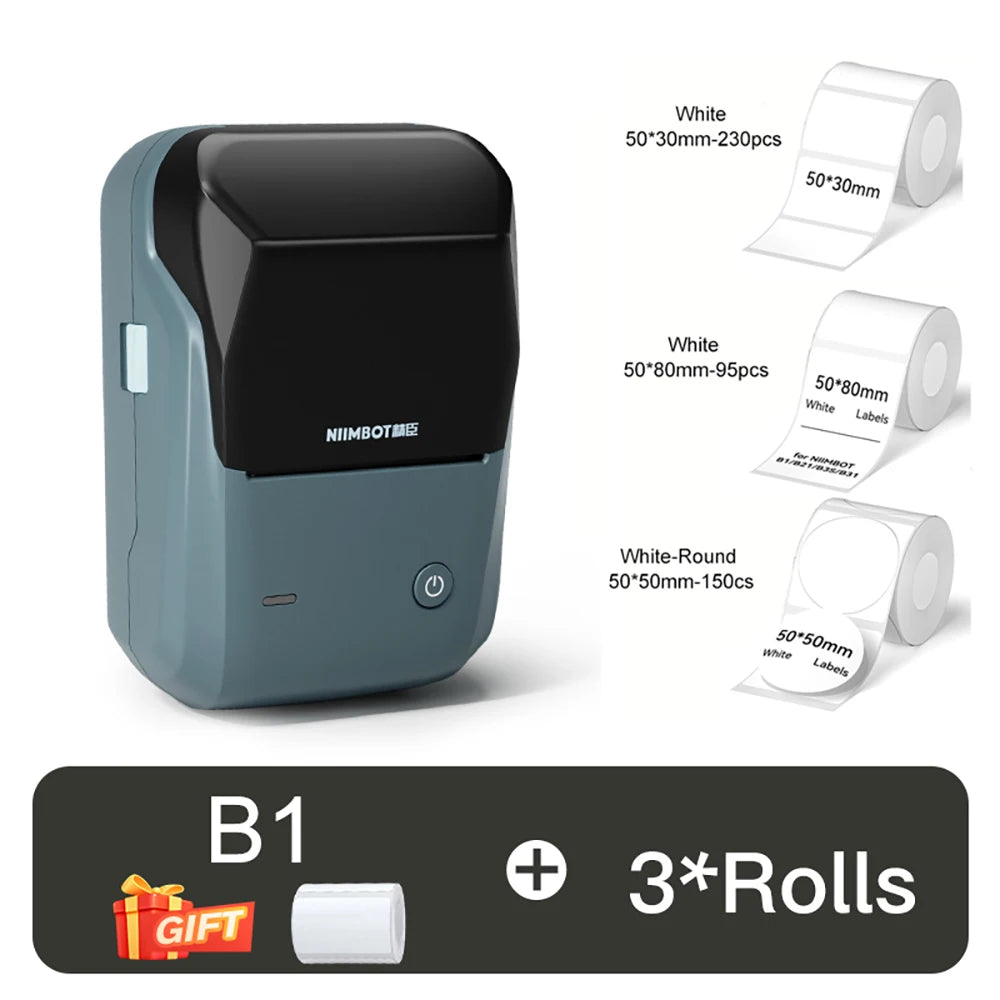 NIIMBOT B1 Portable Thermal Printer With Tapes 2 Inch Adhesive Label Printer Mini Bluetooth Sticker Maker Support Smartphones PC