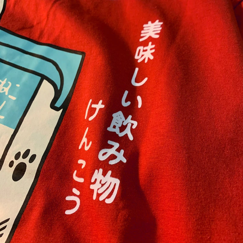 Cute Japanese Cat Print Oversized T-shirt men Women Short Sleeve Loose Casual Tee Shirt Streetwear Tops Cotton Harajuku Clothing-World Bazaar Life