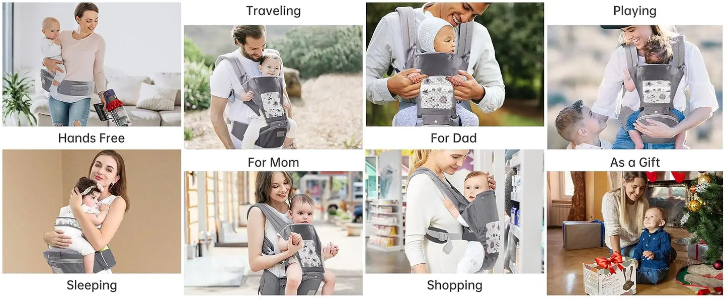 Babytrage, Babytrage für Neugeborene bis Kleinkinder, Kleinkindtrage mit Kapuze, alle Jahreszeiten und alle Positions-Baby-Hüfttrage