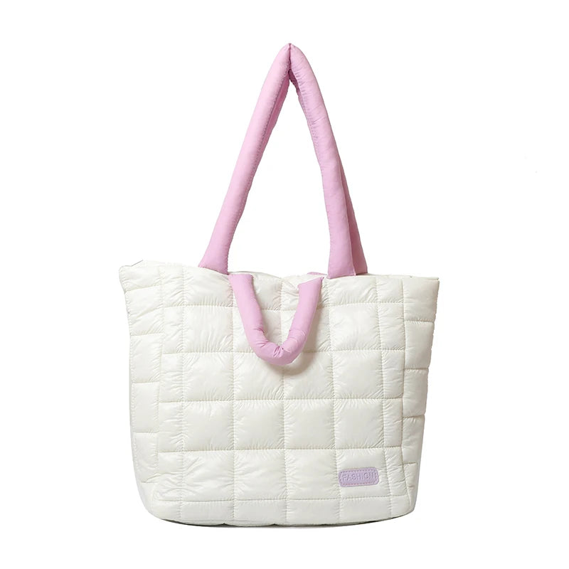 Puffer Tote Bag for Women Lightweight Down Cotton Padded Crossbody Bag Large Capacity Handbag Puffy Purse for Shopping Travel 