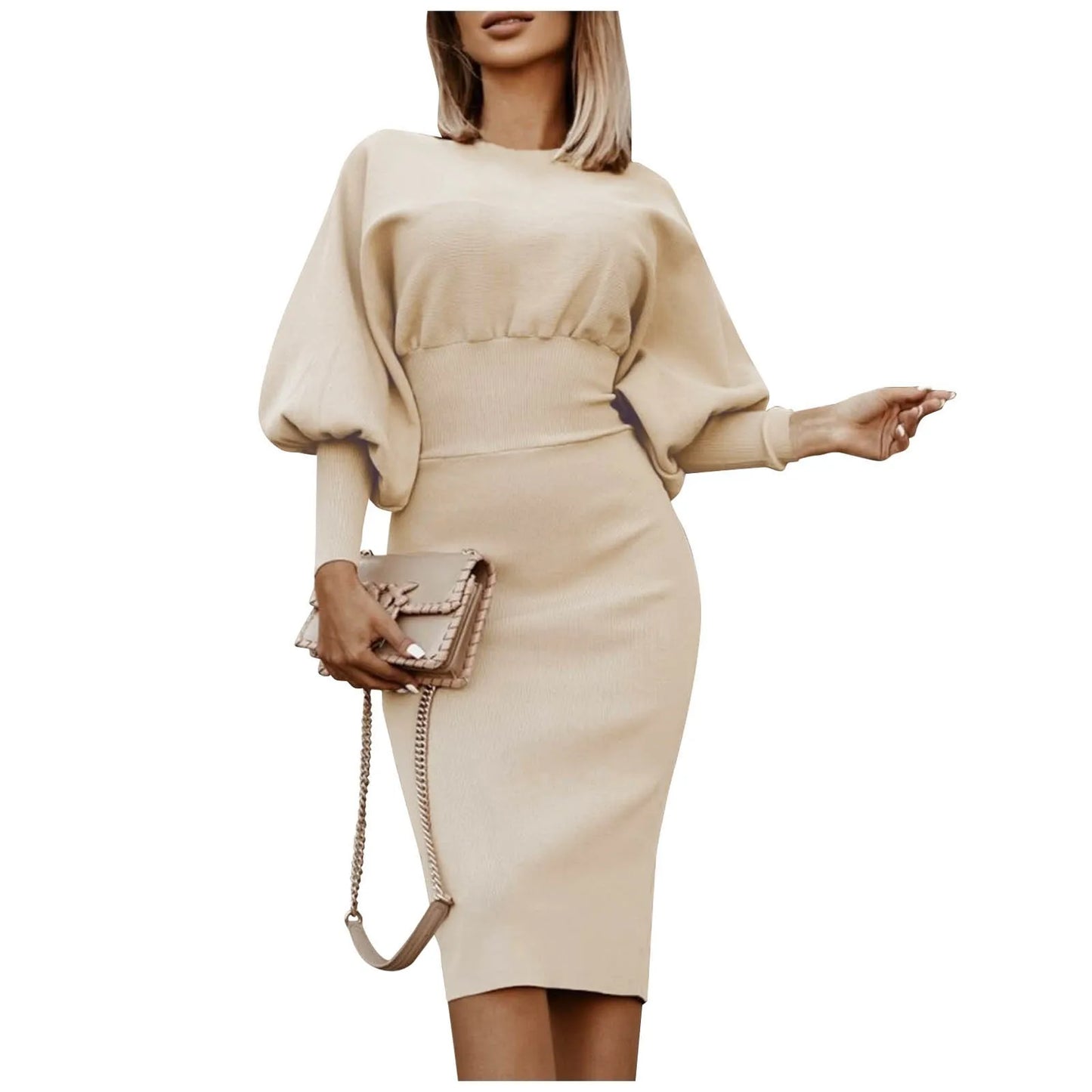 Elegant Red High Waist Bodycon Dress for Women – Fall Evening Wear