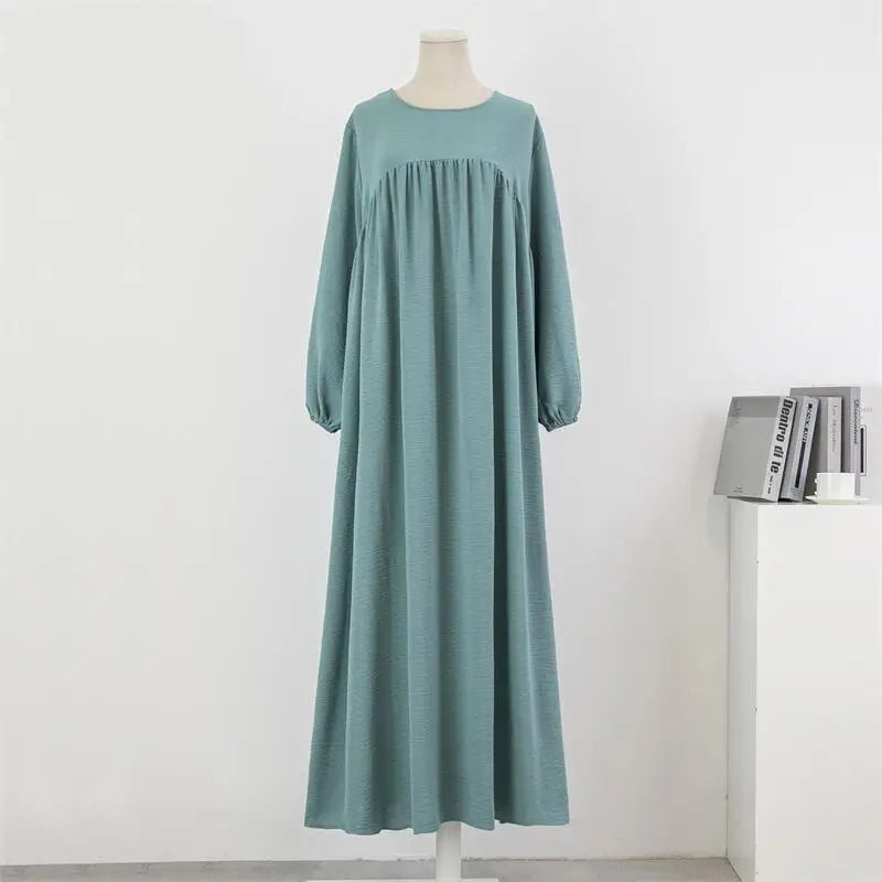 Spring Autumn Muslim Dress Women Loose Maxi Dresses Fashion Female Full Sleeve Casual Solid Pockets Robe Long Dresses Vestidoes - World Bazaar Life